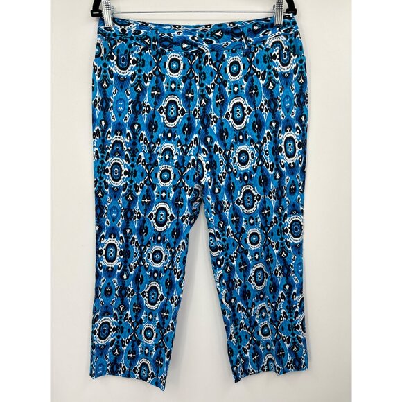 Jones New York Signature Tribal Print Crop Stretch Pant Blue Black Size 8 NEW - Picture 3 of 6